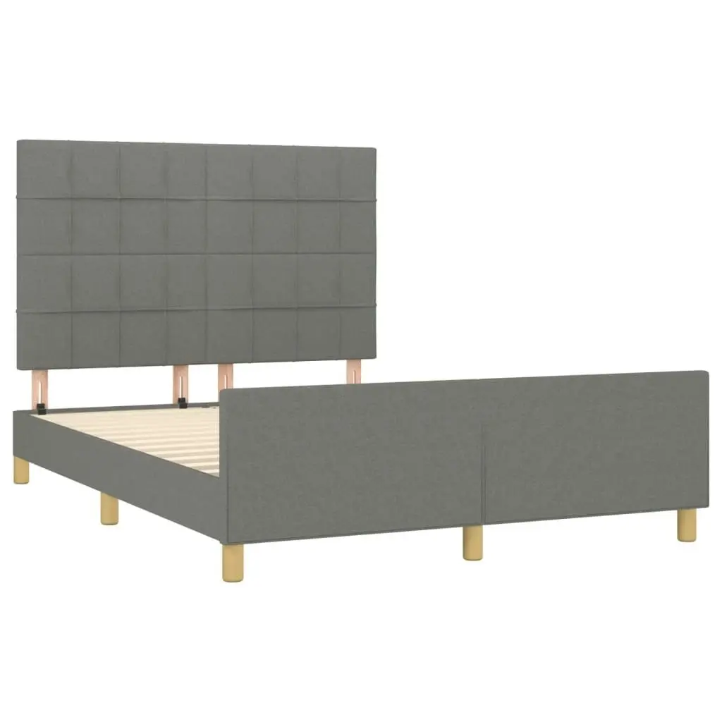 Bed Frame with Headboard Dark Grey 137x187 cm Double Size Fabric 3283077