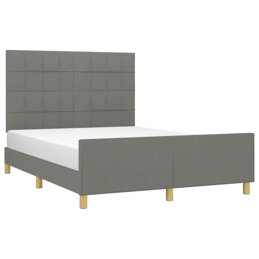 Bed Frame with Headboard Dark Grey 137x187 cm Double Size Fabric 3283077