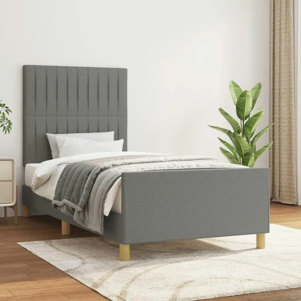 Bed Frame with Headboard Dark Grey 106x203 cm King Single Size Fabric 3283109