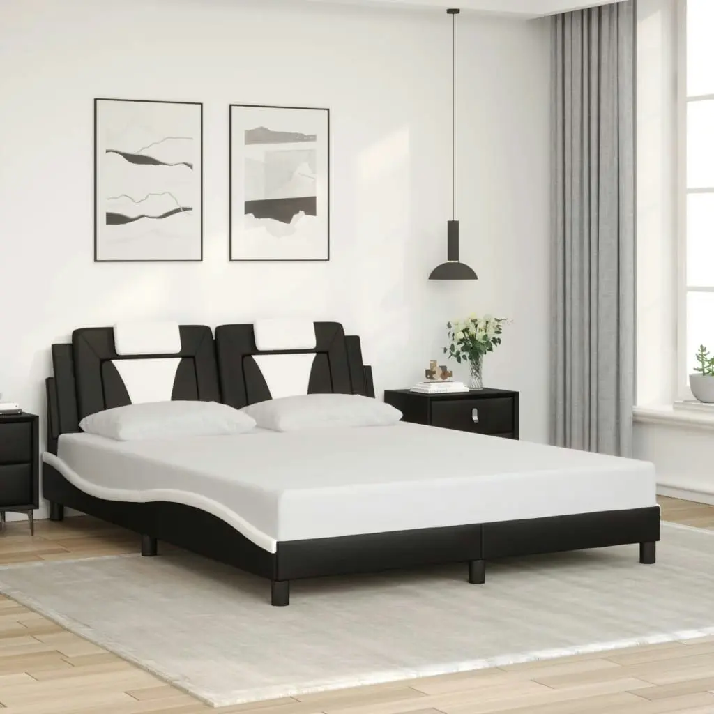 Bed Frame with Headboard Black and White 153x203 cm Queen Size Faux Leather 3208135