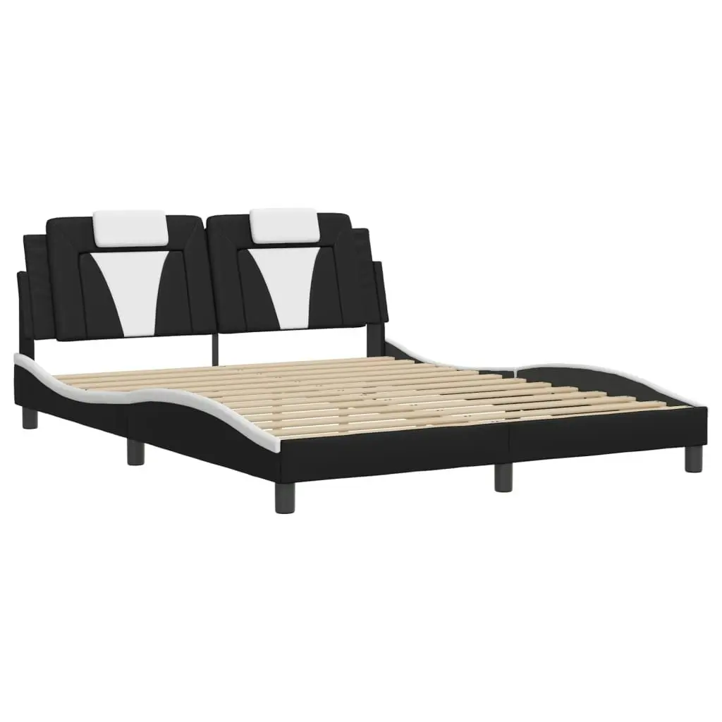 Bed Frame with Headboard Black and White 153x203 cm Queen Size Faux Leather 3208135