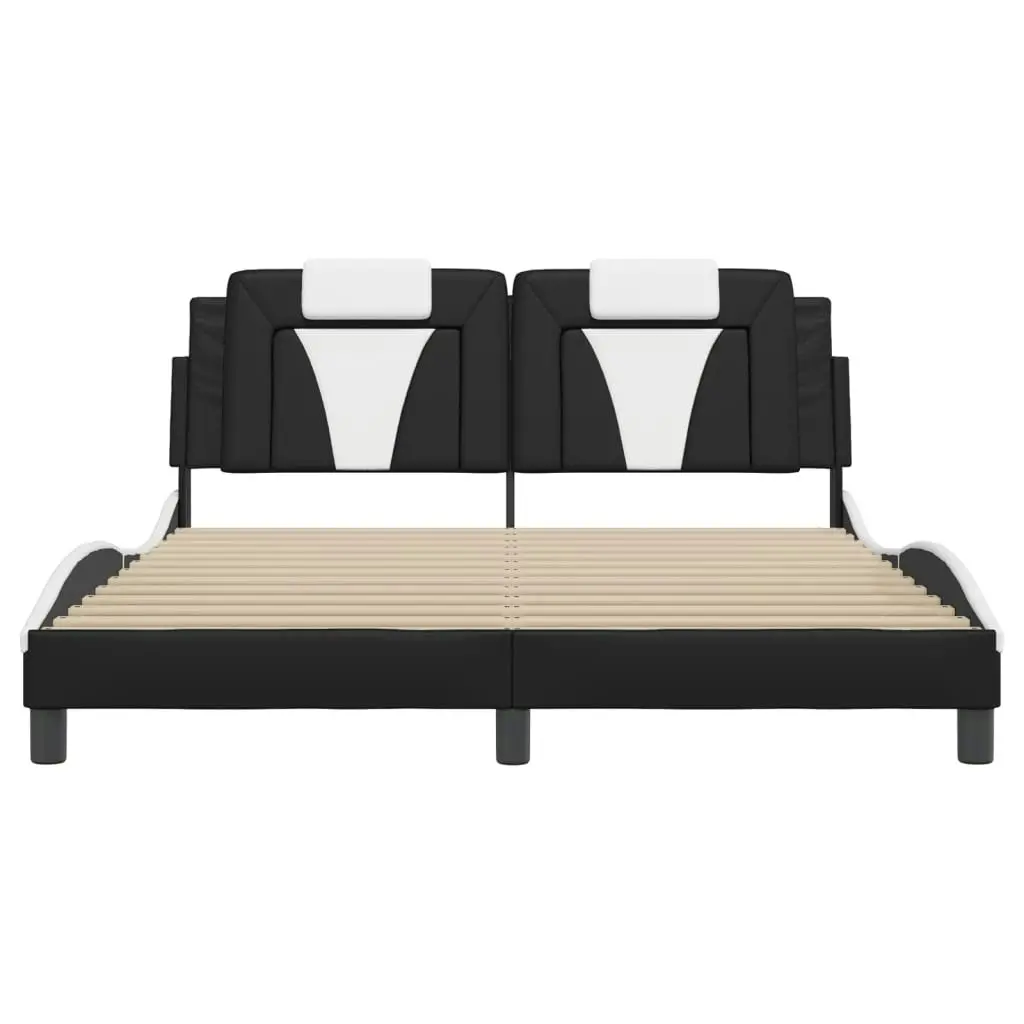 Bed Frame with Headboard Black and White 153x203 cm Queen Size Faux Leather 3208135