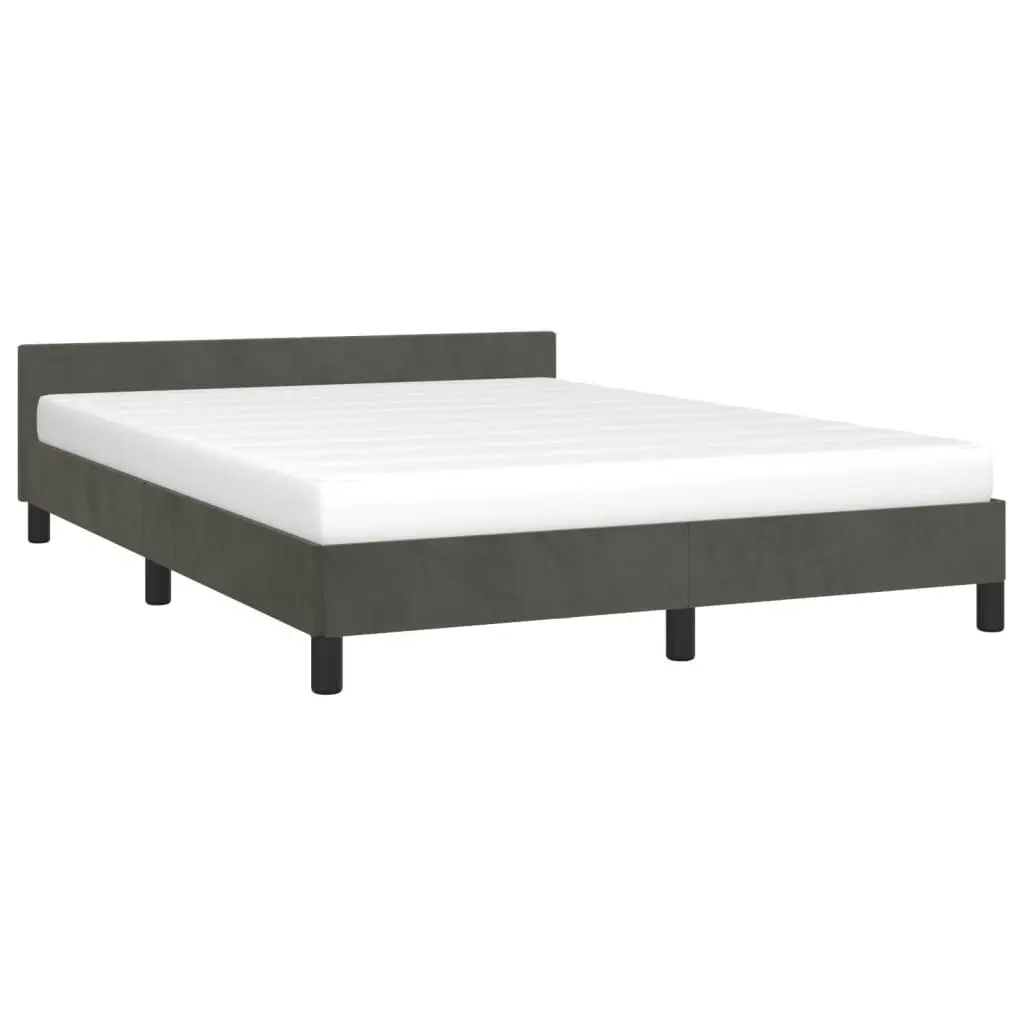 Bed Frame with Headboard Dark Grey 153x203 cm Queen Velvet 347607