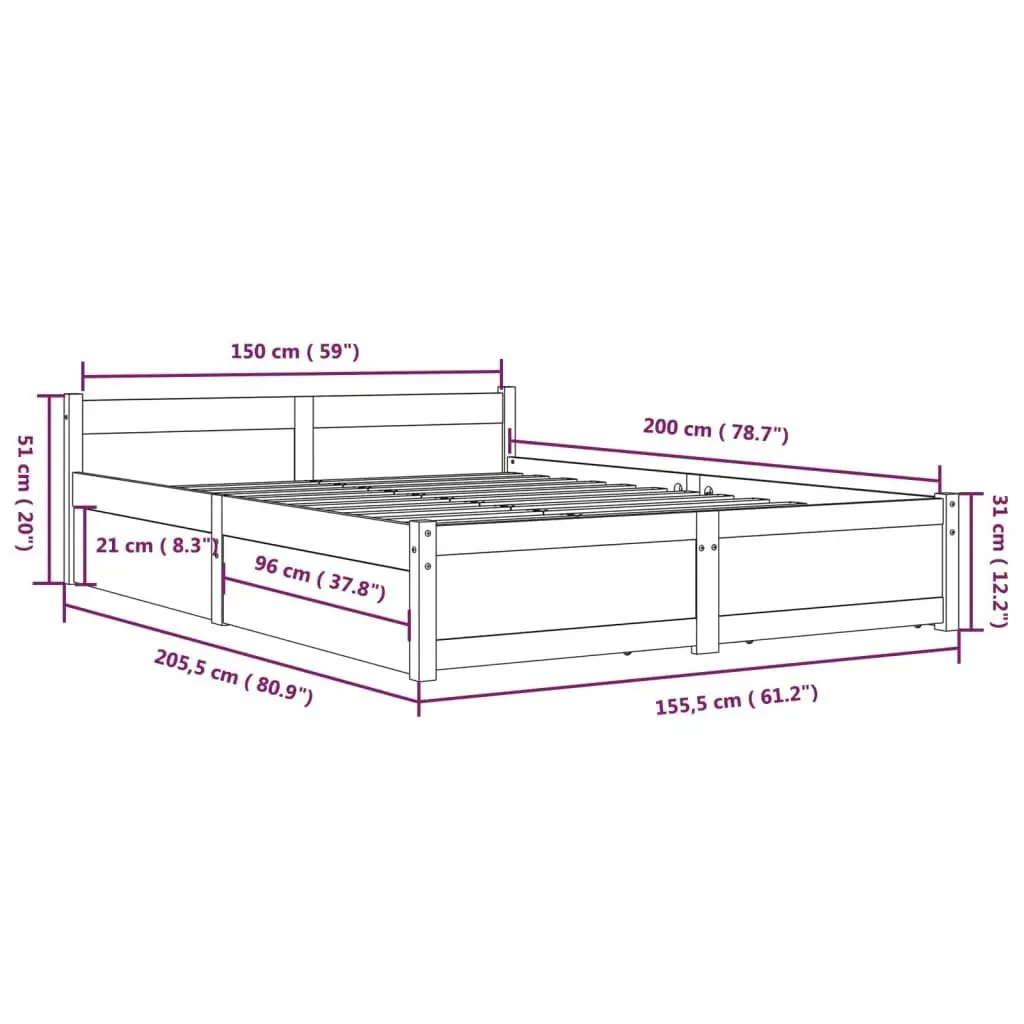 Bed Frame without Mattress with Drawers Black 150x200 cm 3103568