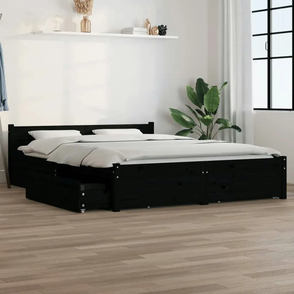 Bed Frame without Mattress with Drawers Black 150x200 cm 3103568