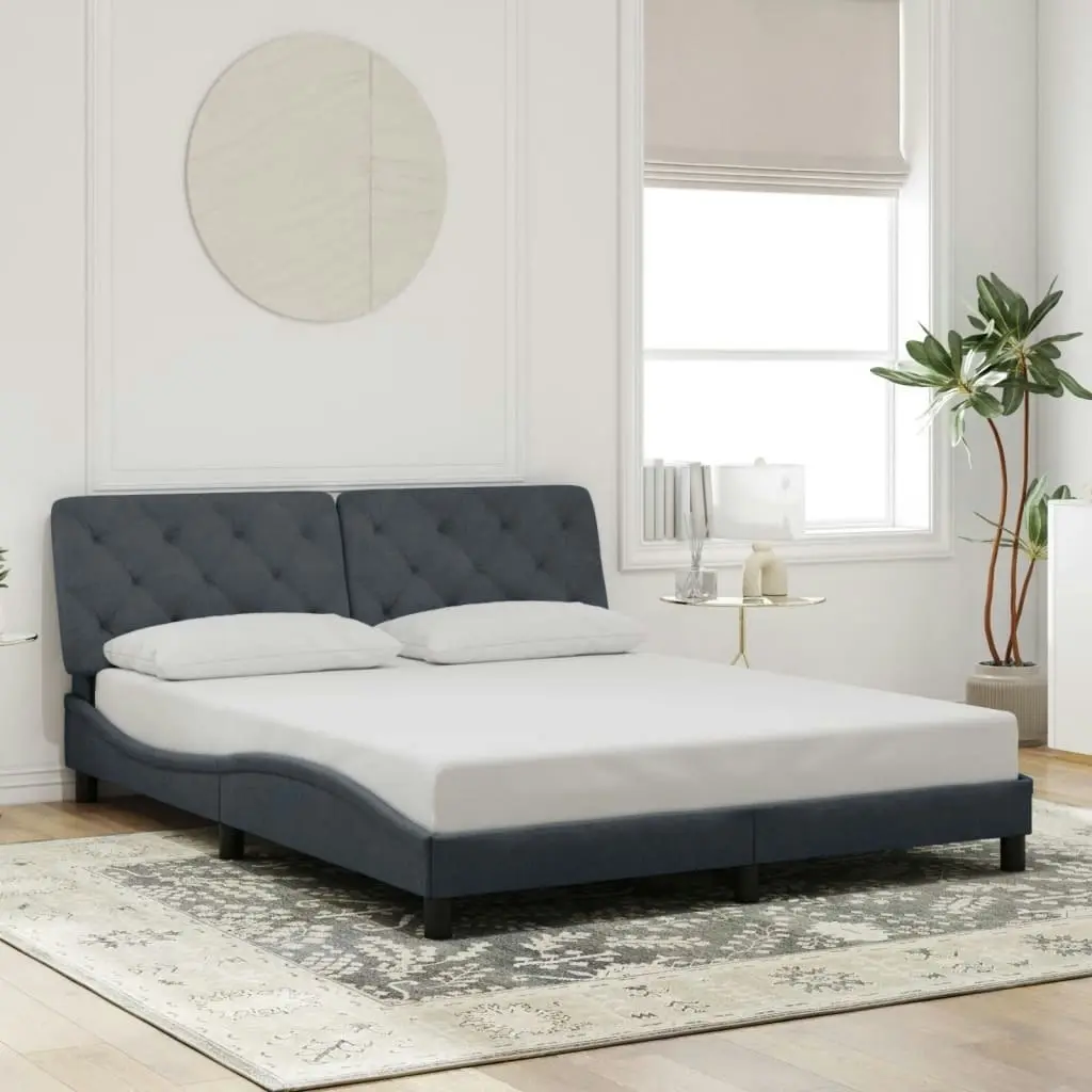 Bed Frame with Headboard Dark Grey 153x203 cm Queen Size Velvet 3208251