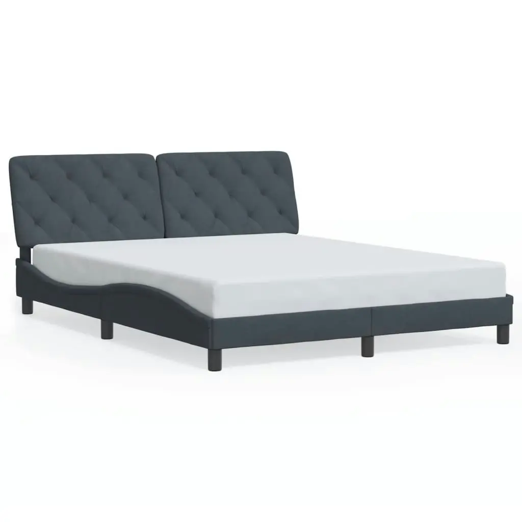 Bed Frame with Headboard Dark Grey 153x203 cm Queen Size Velvet 3208251