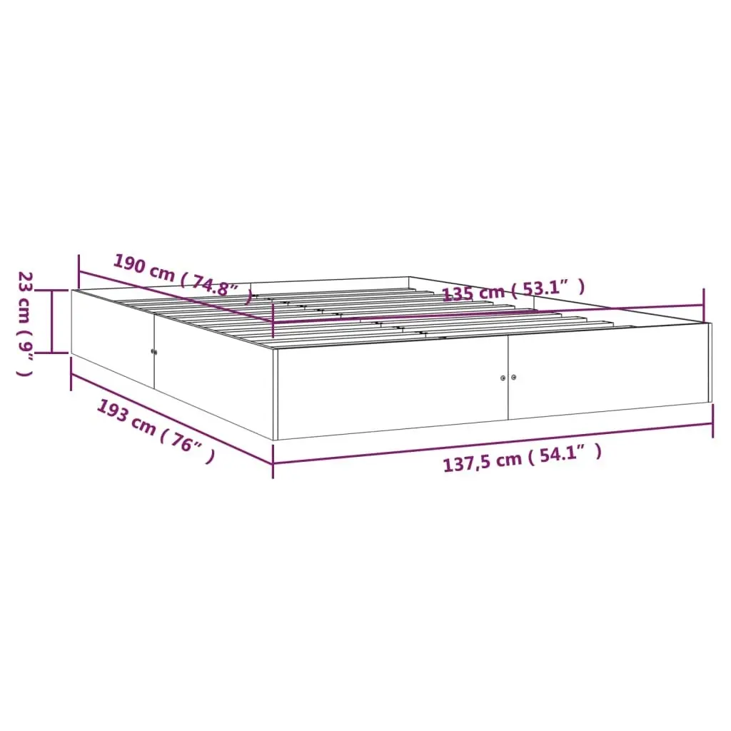 Bed Frame White Solid Wood 137x187 cm Double Size 820078