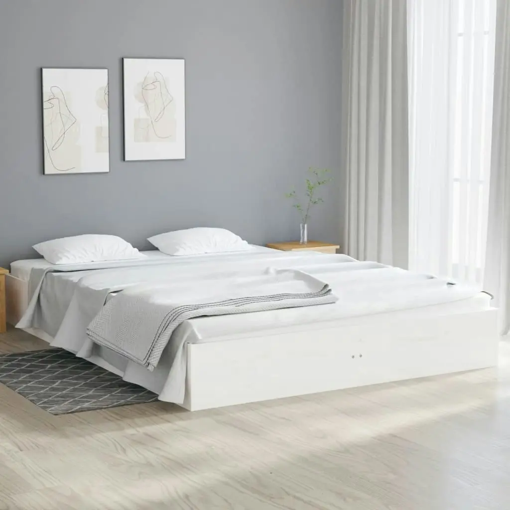 Bed Frame White Solid Wood 137x187 cm Double Size 820078