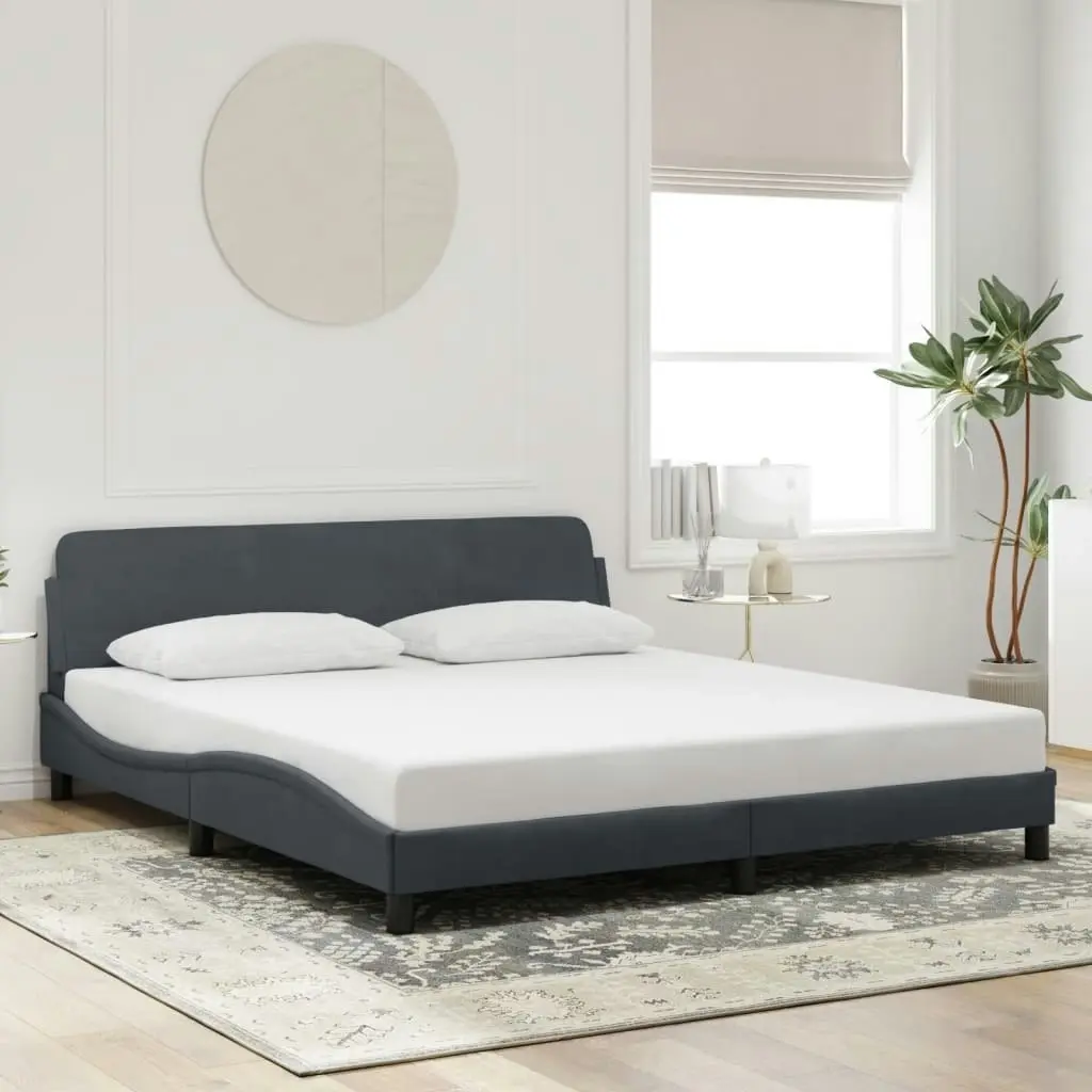 Bed Frame with Headboard Dark Grey 183x203 cm King Size Velvet 373233