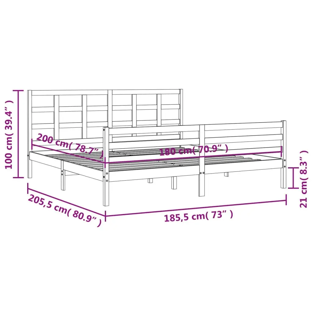 Bed Frame with Headboard 183x203 cm King Solid Wood 3194001