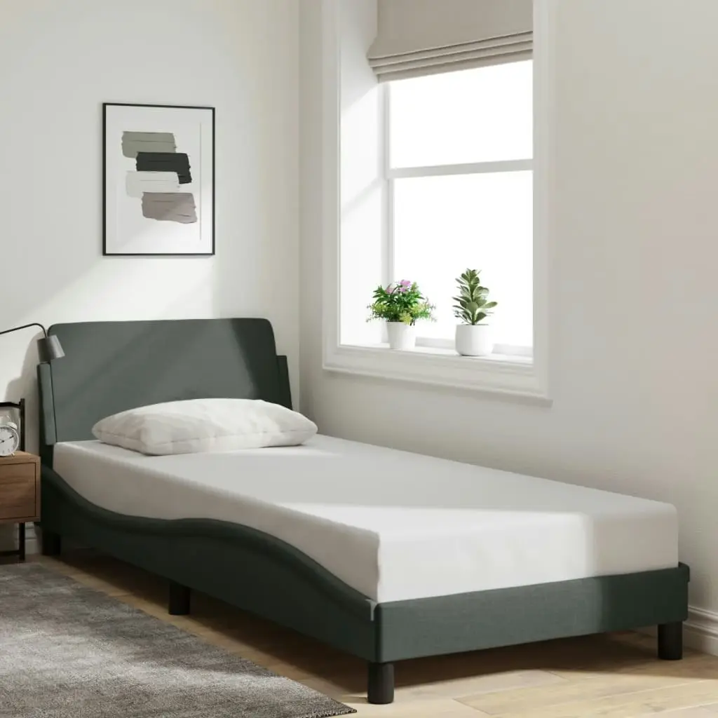 Bed Frame with Headboard Dark Grey 90x190 cm Fabric 373086