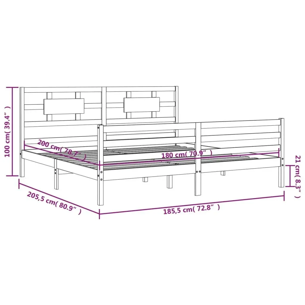 Bed Frame with Headboard 183x203 cm King Solid Wood 3194456