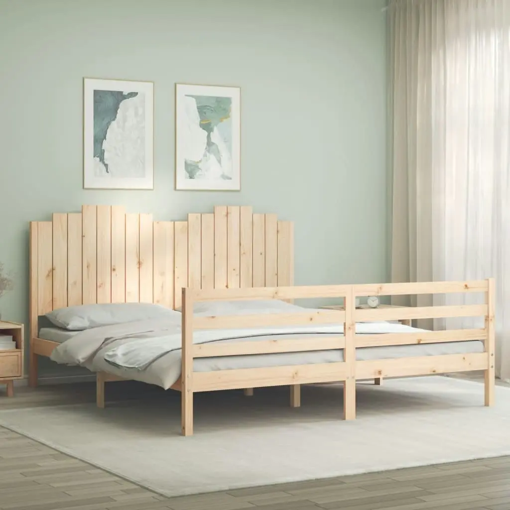 Bed Frame with Headboard 183x203 cm King Solid Wood 3194196