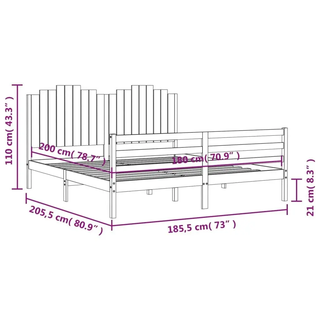 Bed Frame with Headboard 183x203 cm King Solid Wood 3194196