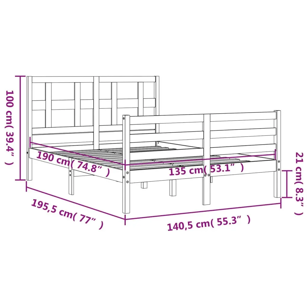 Bed Frame with Headboard 137x187 cm Double Solid Wood 3194806