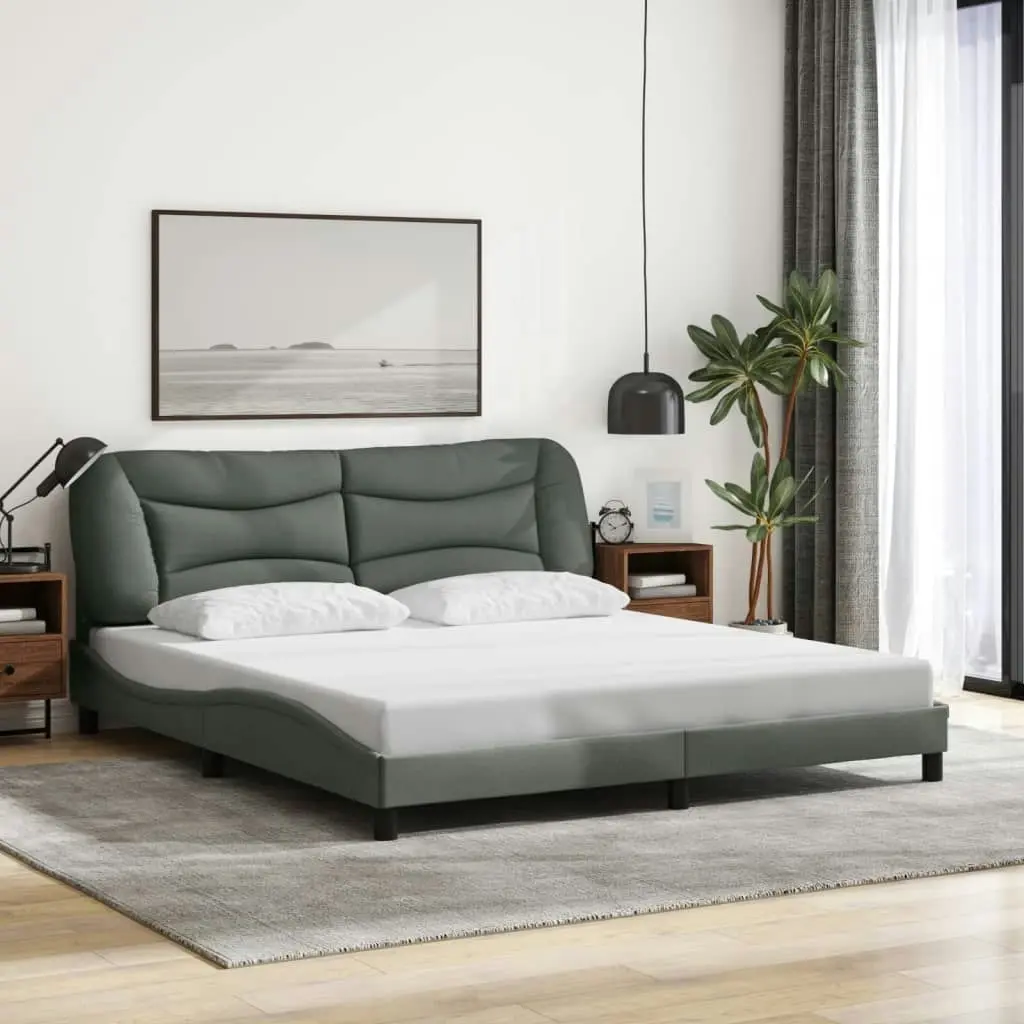 Bed Frame with Headboard Dark Grey 183x203 cm King Size Fabric 3207787