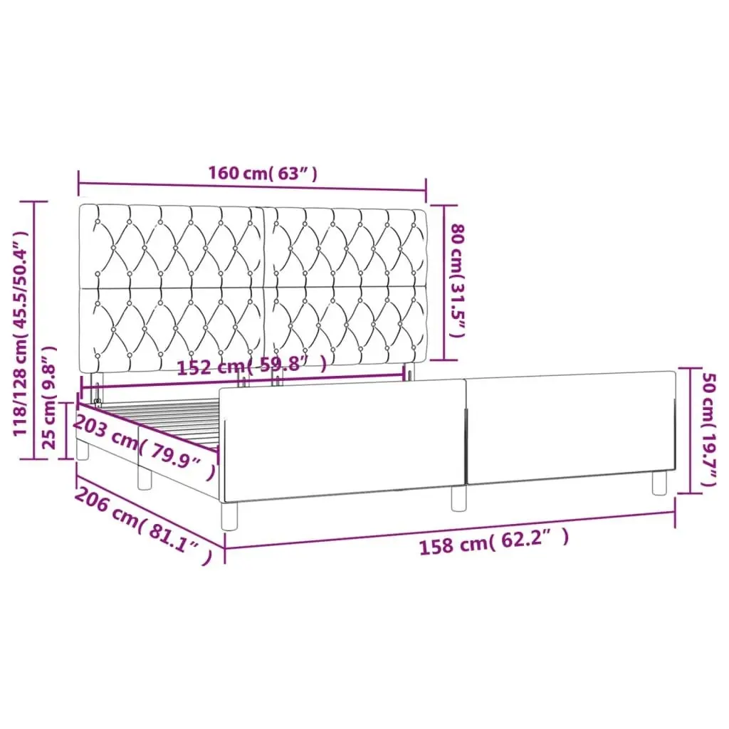 Bed Frame with Headboard Dark Grey 153x203 cm Queen Size Fabric 3283097