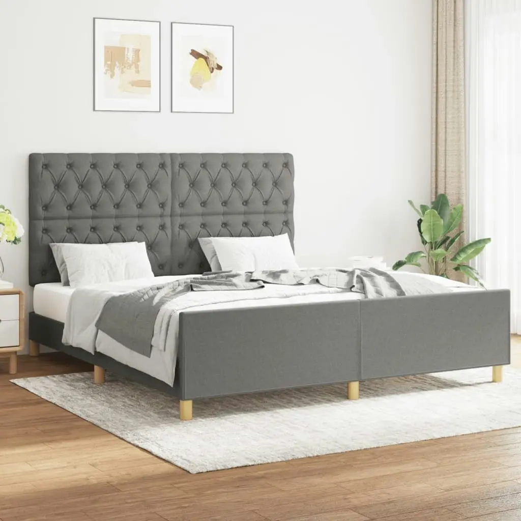 Bed Frame with Headboard Dark Grey 153x203 cm Queen Size Fabric 3283097