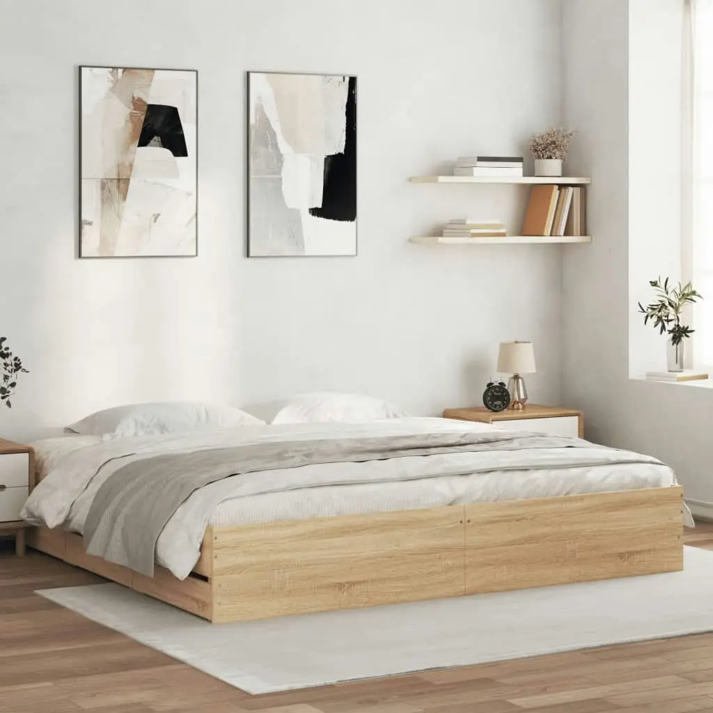 Bed Frame with Drawers Sonoma Oak 183x203 cm King Size Engineered Wood 3207254