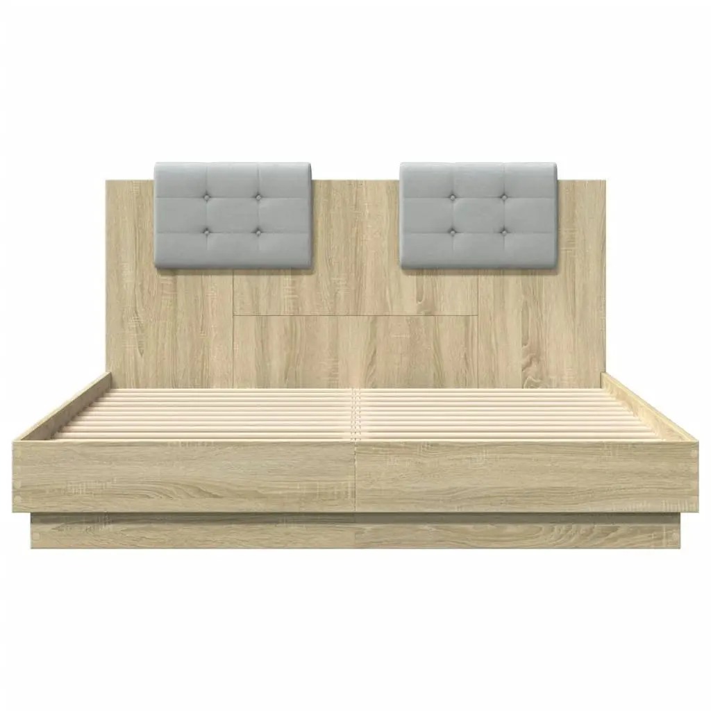 Bed Frame with Headboard Sonoma Oak 150x200 cm Engineered Wood 3209914