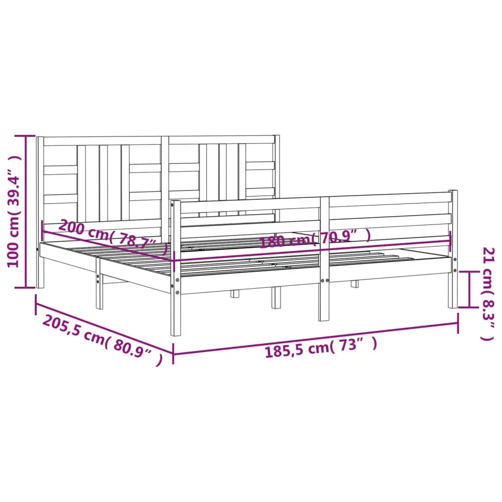 Bed Frame with Headboard 183x203 cm King Solid Wood 3193936