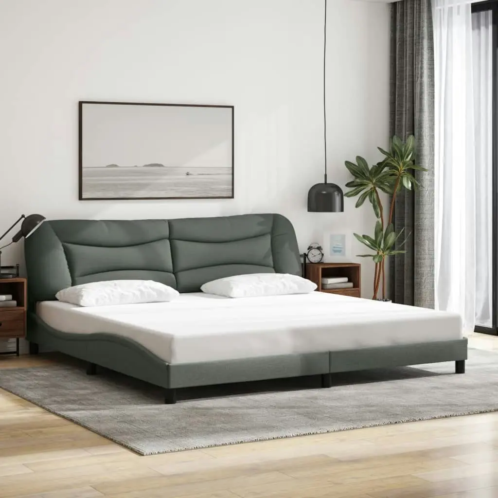 Bed Frame with Headboard Dark Grey 183x203 cm King Size Fabric 3208238