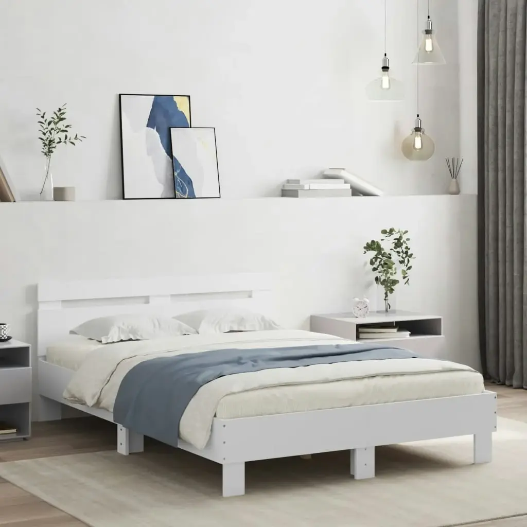 Bed Frame with Headboard White 135x190 cm Engineered Wood 3207441