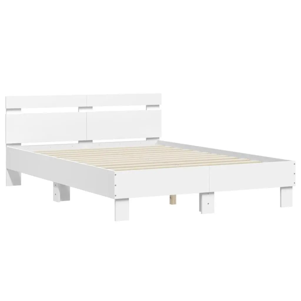 Bed Frame with Headboard White 135x190 cm Engineered Wood 3207441