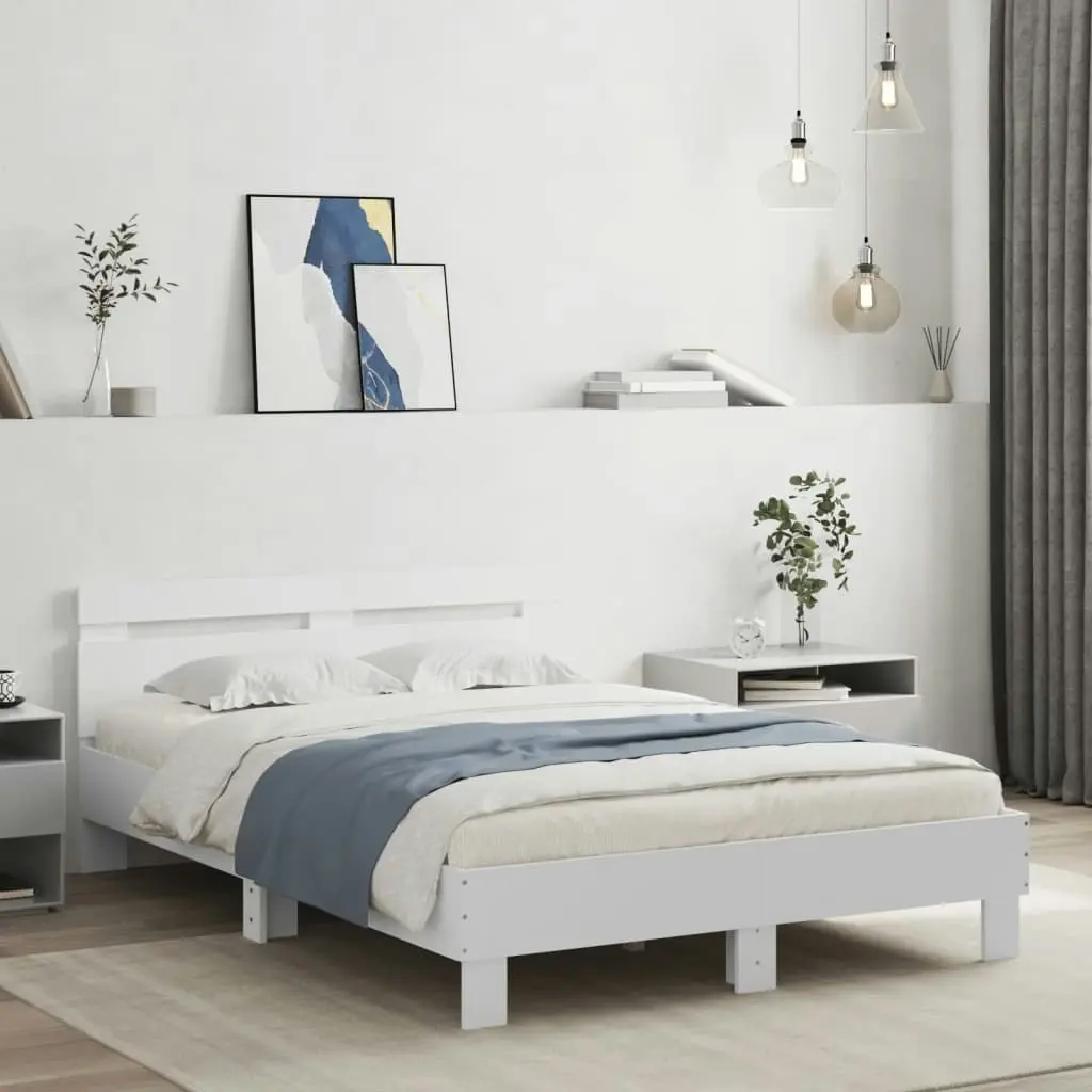 Bed Frame with Headboard White 135x190 cm Engineered Wood 3207441