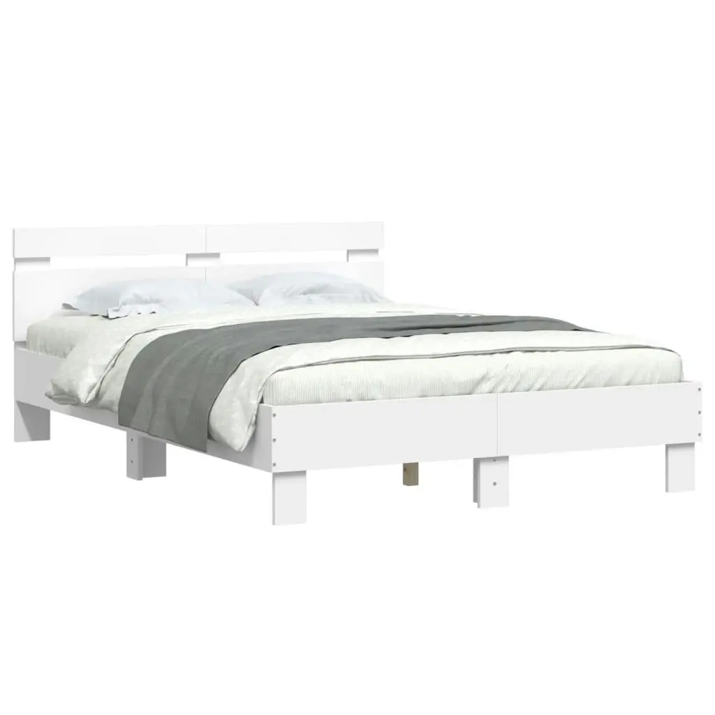 Bed Frame with Headboard White 135x190 cm Engineered Wood 3207441