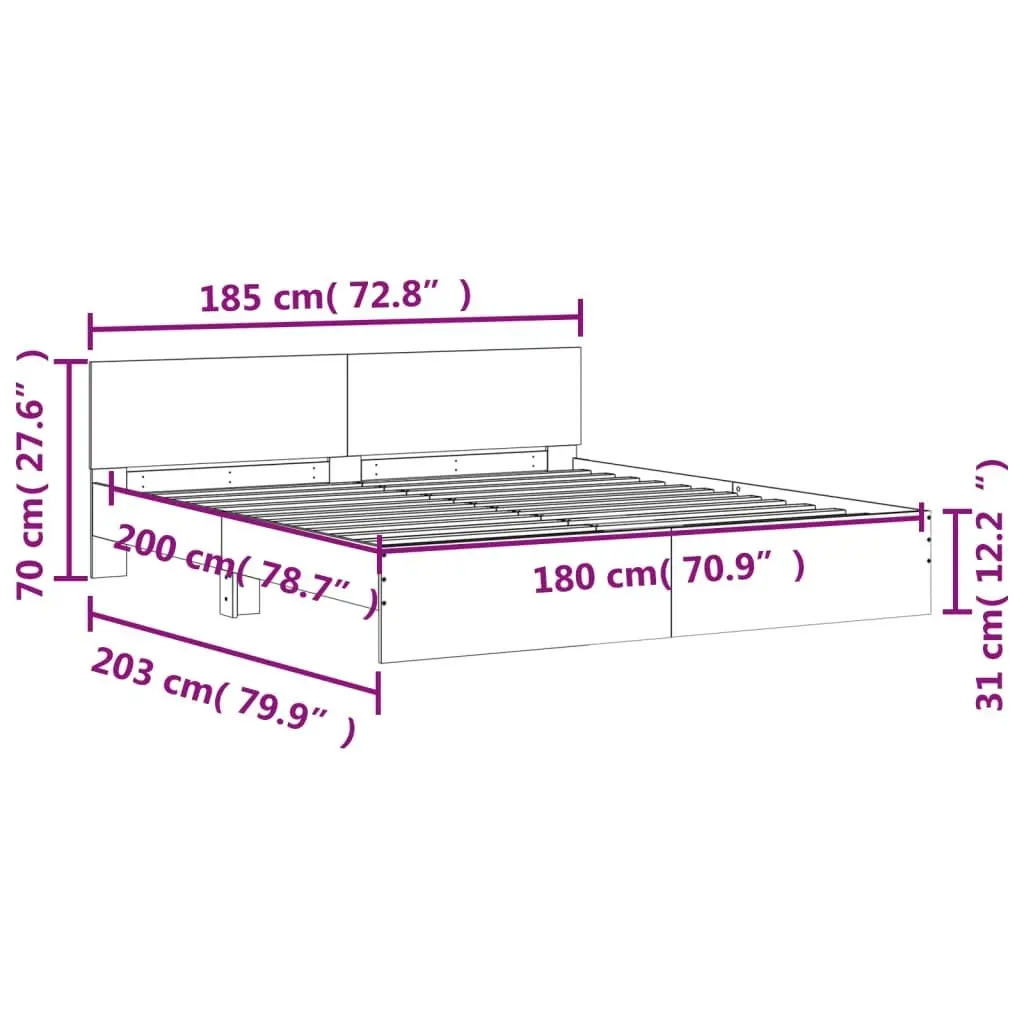 Bed Frame with Headboard Sonoma Oak 183x203 cm King Size 3207464