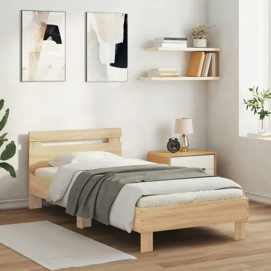 Bed Frame with Headboard Sonoma Oak 90x190 cm Engineered wood 838563