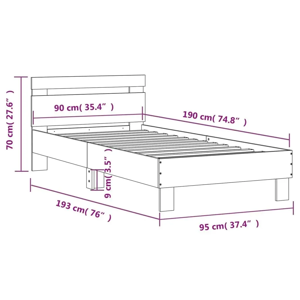 Bed Frame with Headboard Sonoma Oak 90x190 cm Engineered wood 838563