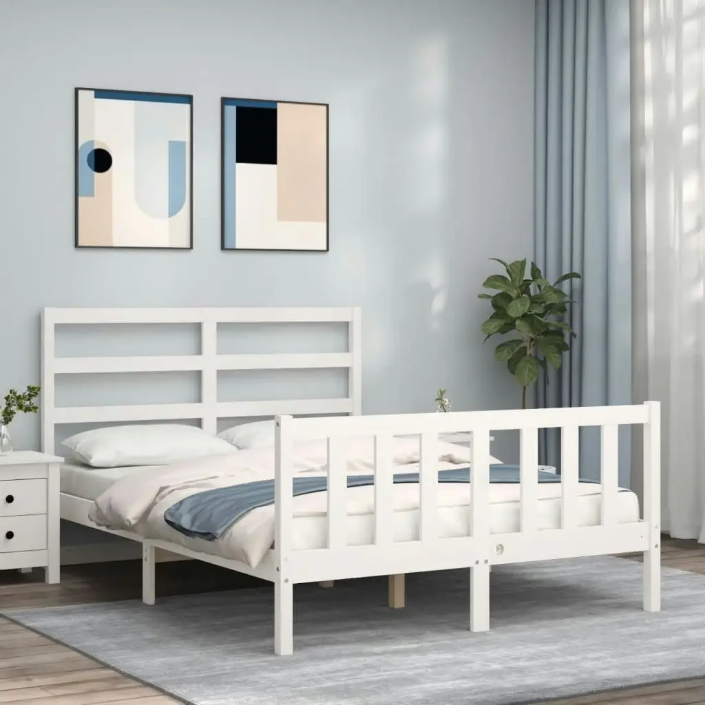 Bed Frame with Headboard White 137x187 cm Double Solid Wood 3191882