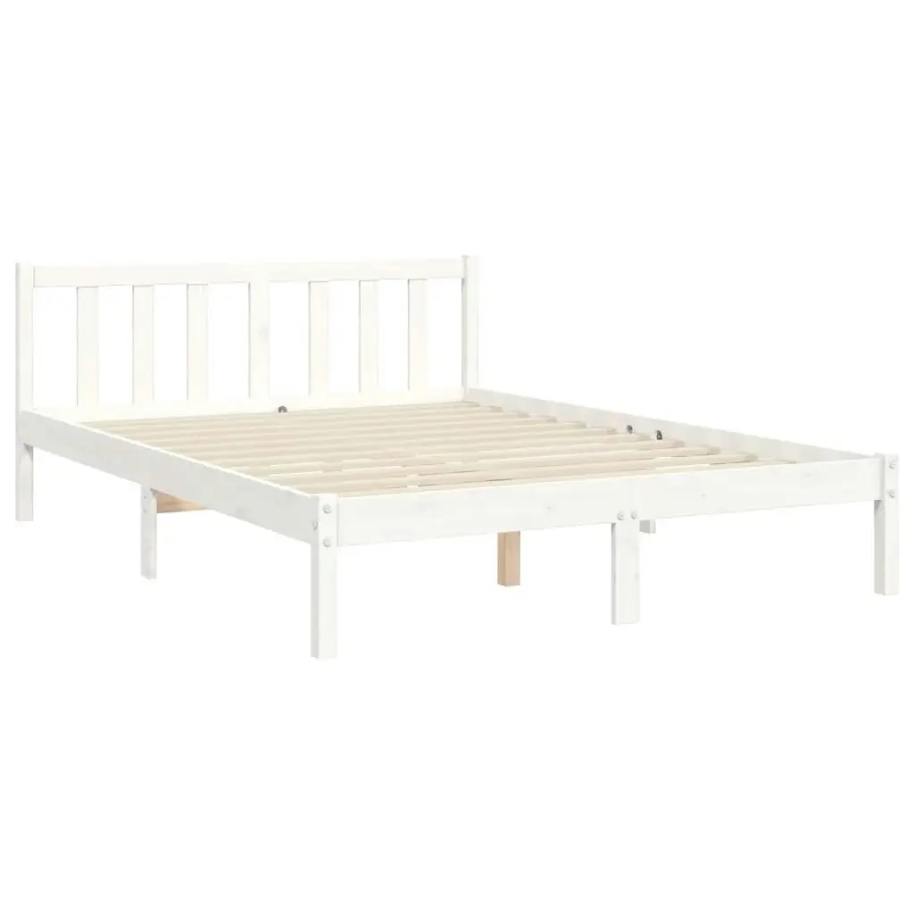 Bed Frame with Headboard White 137x187 cm Double Solid Wood 3191882