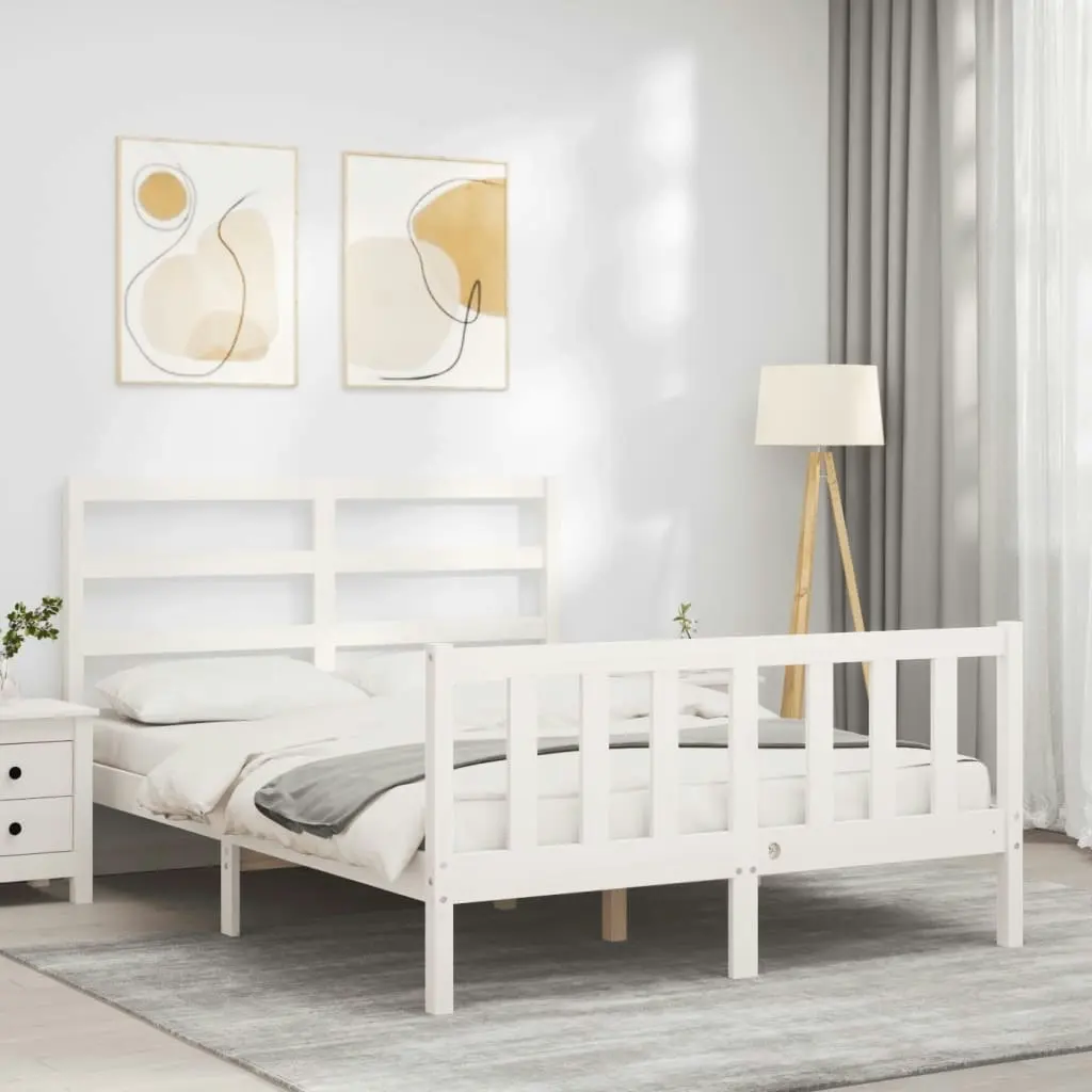 Bed Frame with Headboard White 137x187 cm Double Solid Wood 3191882