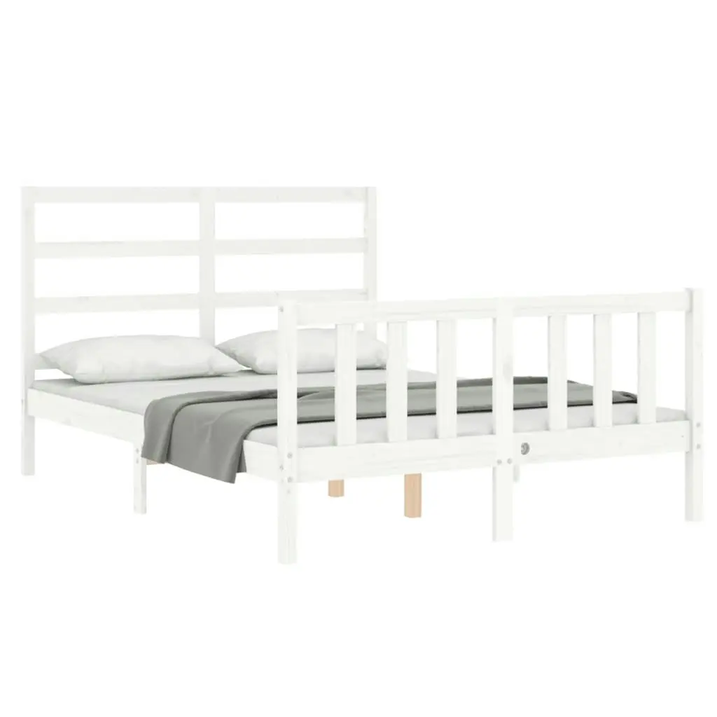 Bed Frame with Headboard White 137x187 cm Double Solid Wood 3191882