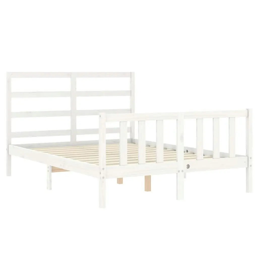 Bed Frame with Headboard White 137x187 cm Double Solid Wood 3191882