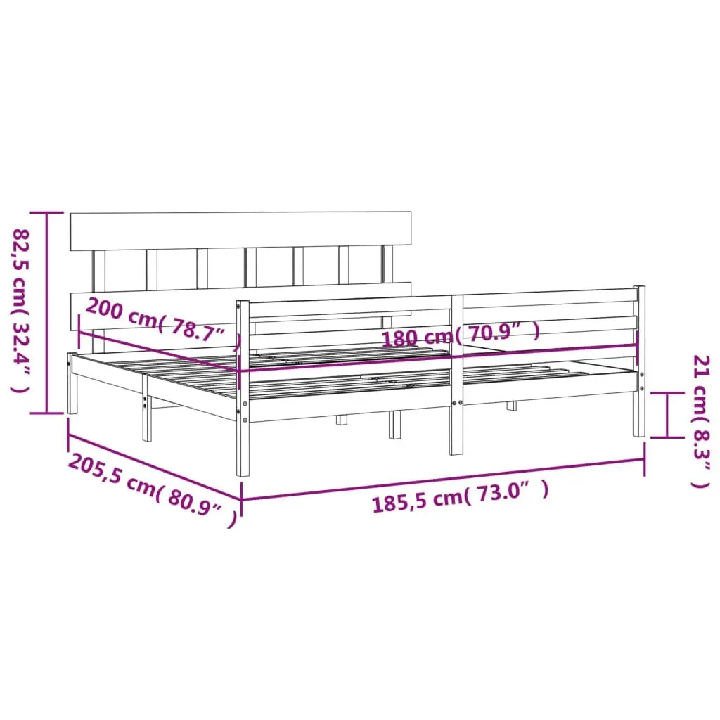 Bed Frame with Headboard 183x203 cm King Solid Wood 3195171