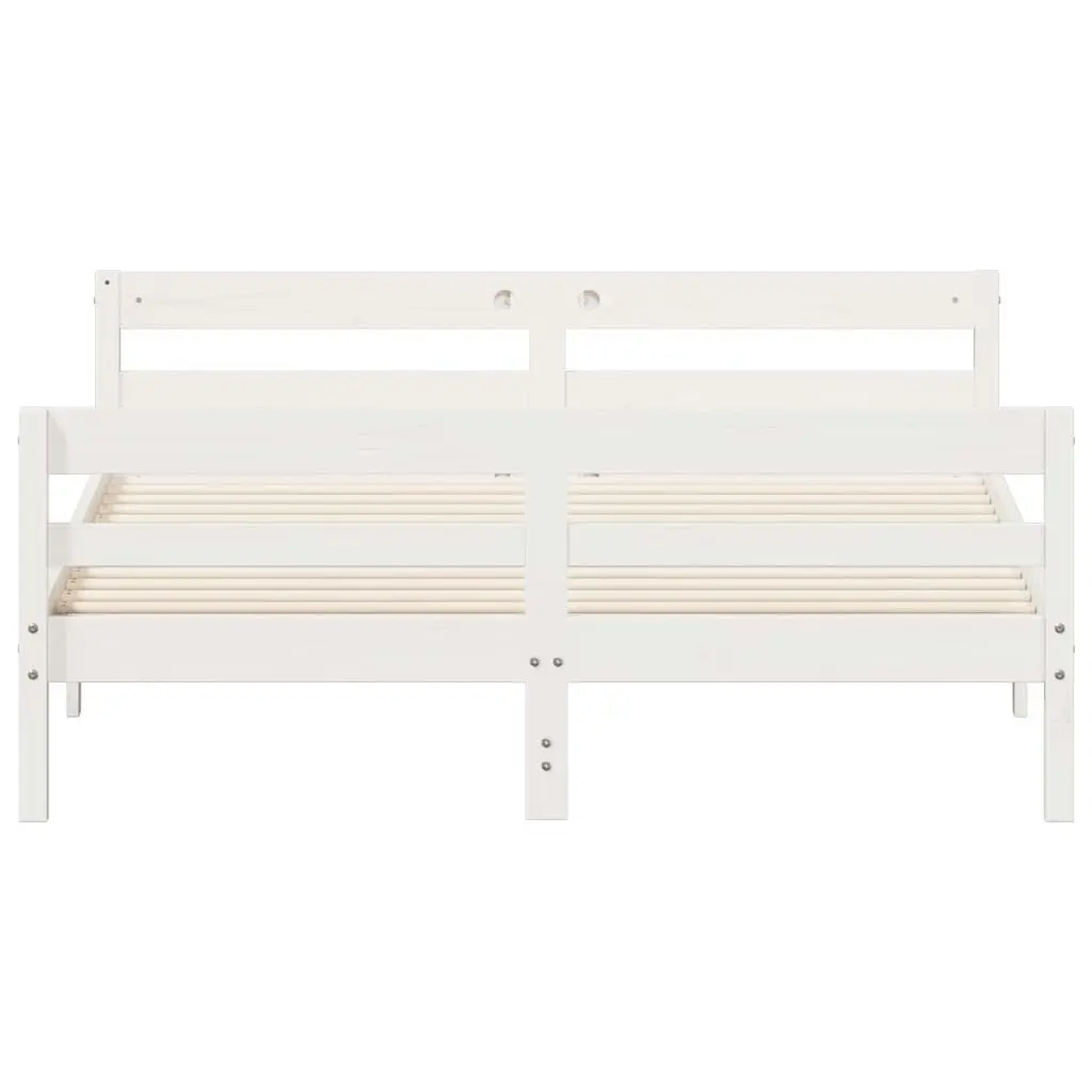 Bed Frame with Headboard White 137x187 cm Double Size Solid Wood Pine 842787