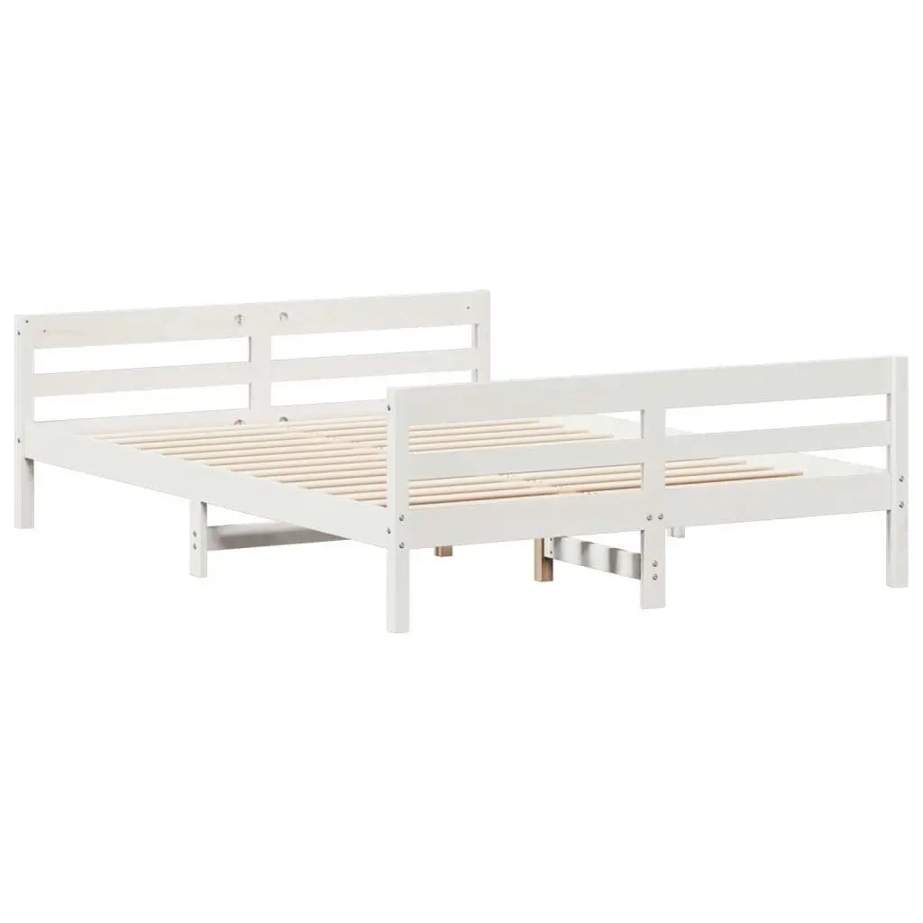 Bed Frame with Headboard White 137x187 cm Double Size Solid Wood Pine 842787