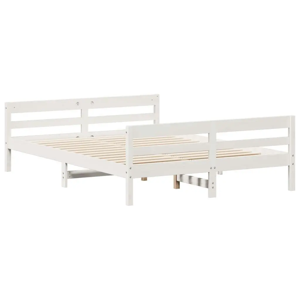 Bed Frame with Headboard White 137x187 cm Double Size Solid Wood Pine 842787