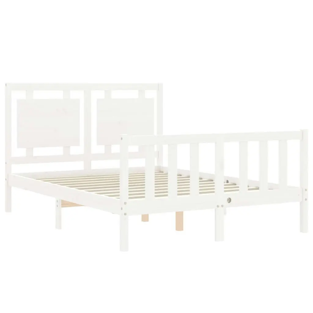 Bed Frame with Headboard White 137x187 cm Double Solid Wood 3192142