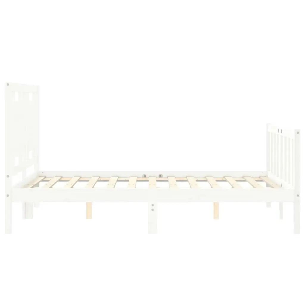 Bed Frame with Headboard White 137x187 cm Double Solid Wood 3192142