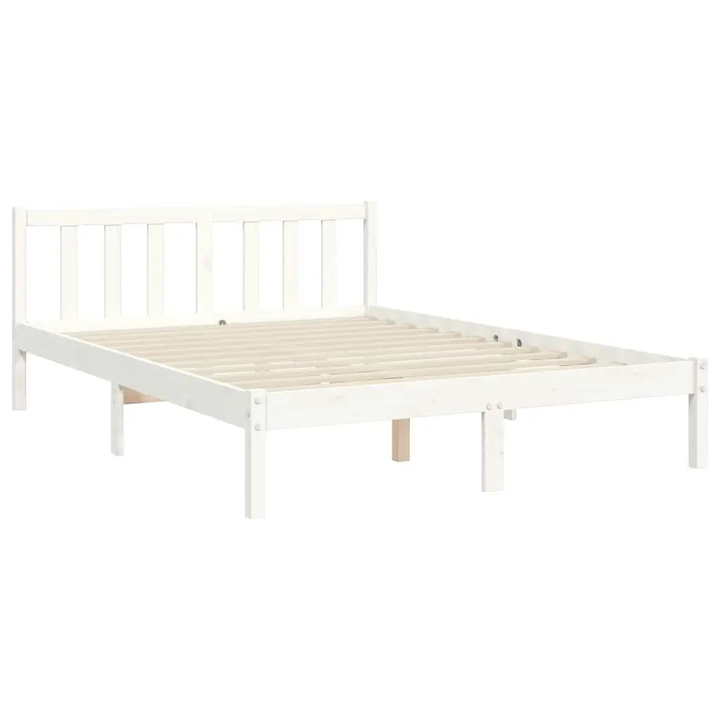 Bed Frame with Headboard White 137x187 cm Double Solid Wood 3192142