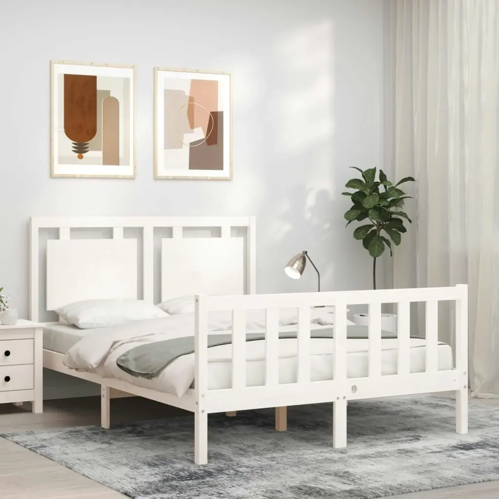 Bed Frame with Headboard White 137x187 cm Double Solid Wood 3192142