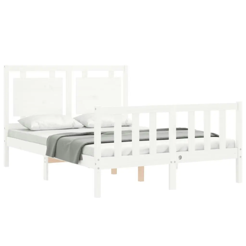 Bed Frame with Headboard White 137x187 cm Double Solid Wood 3192142