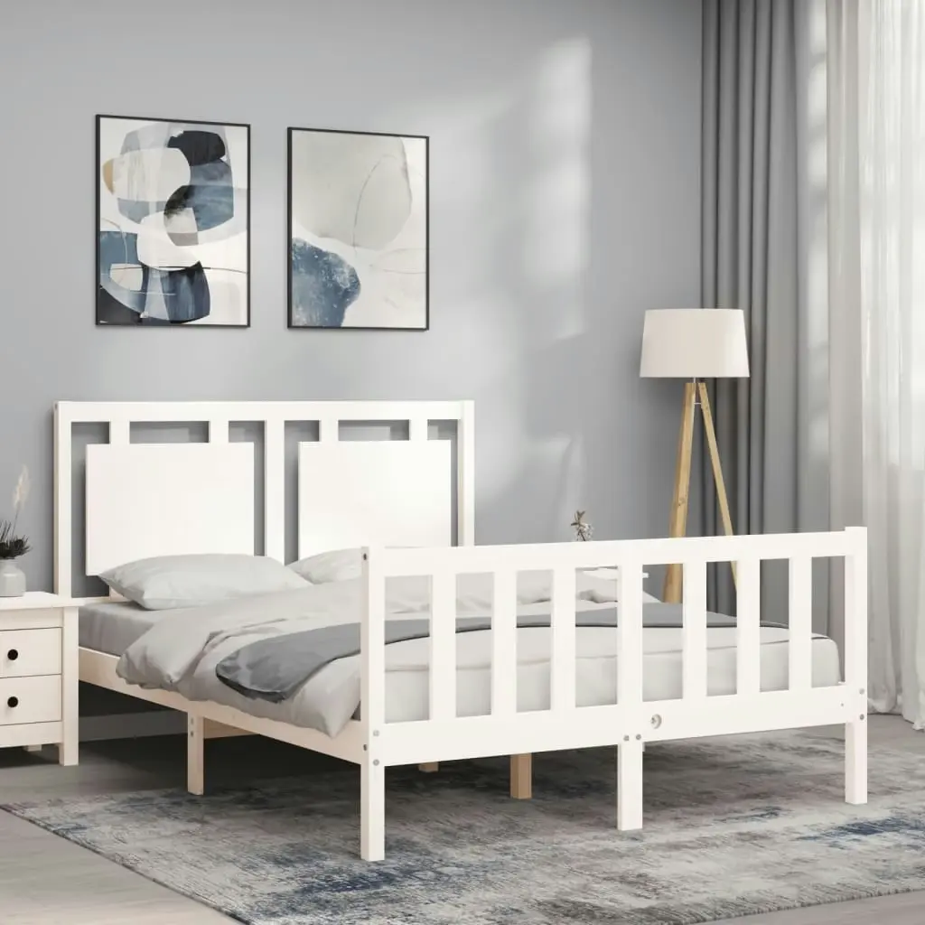 Bed Frame with Headboard White 137x187 cm Double Solid Wood 3192142