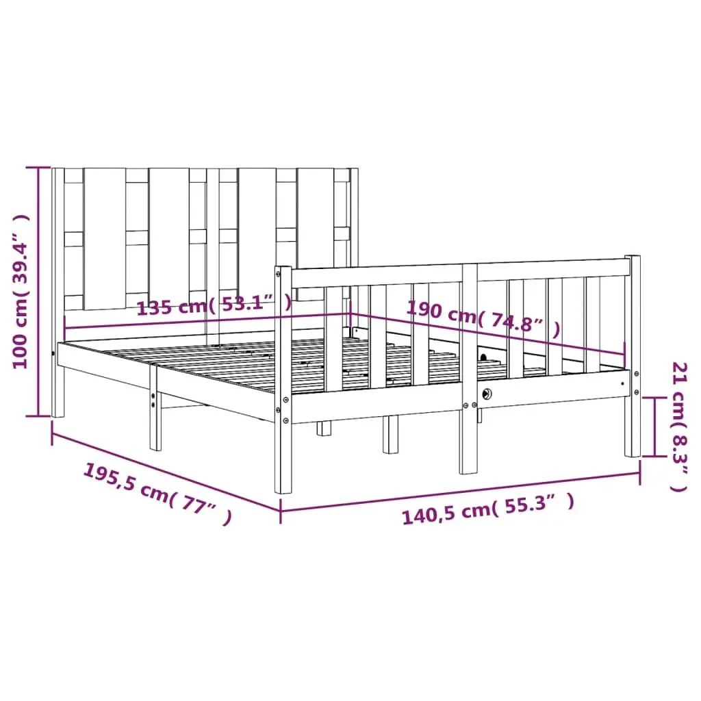 Bed Frame with Headboard White 137x187 cm Double Solid Wood 3192207